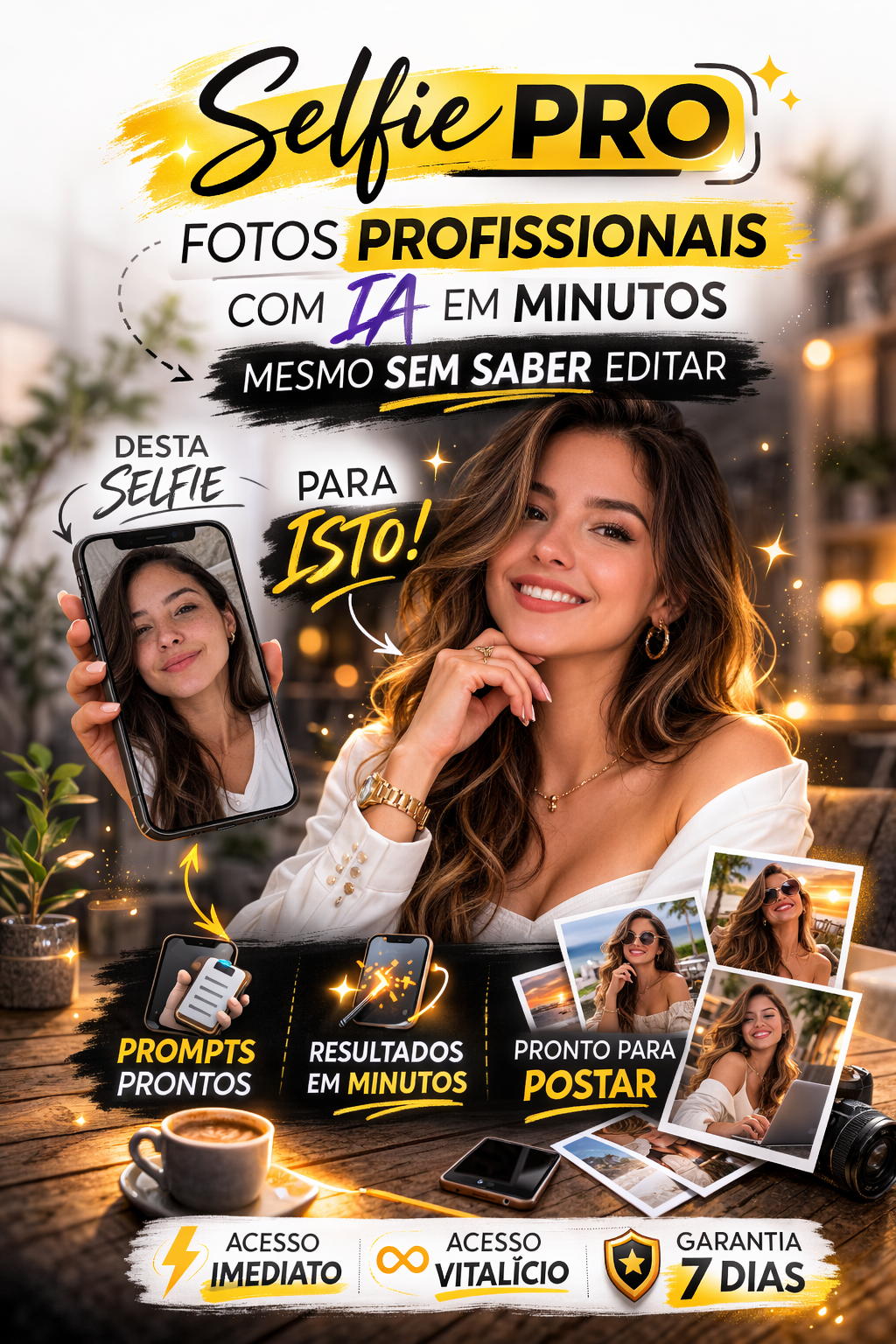Selfie simples transformada em foto profissional com IA
